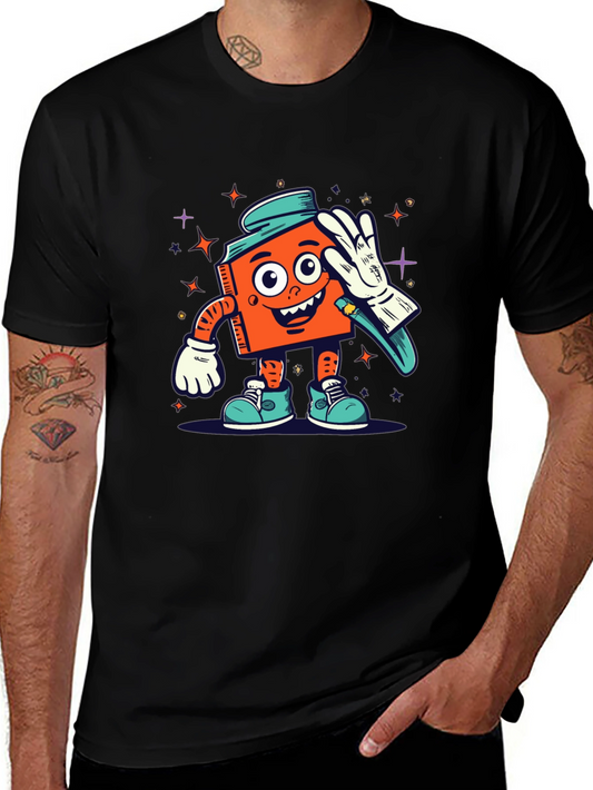 Cartoon Character Graphic Tee - Black