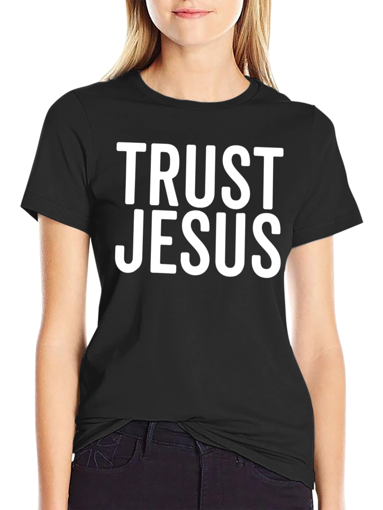Trust Jesus Black Cotton T-Shirt Christian Faith
