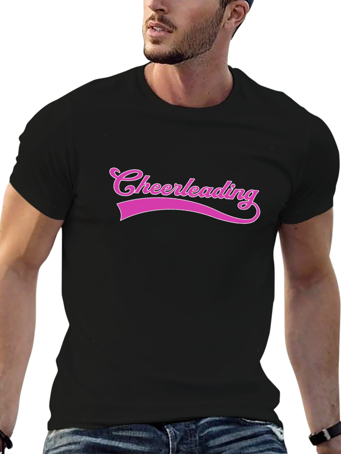 Cheerleading Graphic Tee - Black Cotton T-Shirt