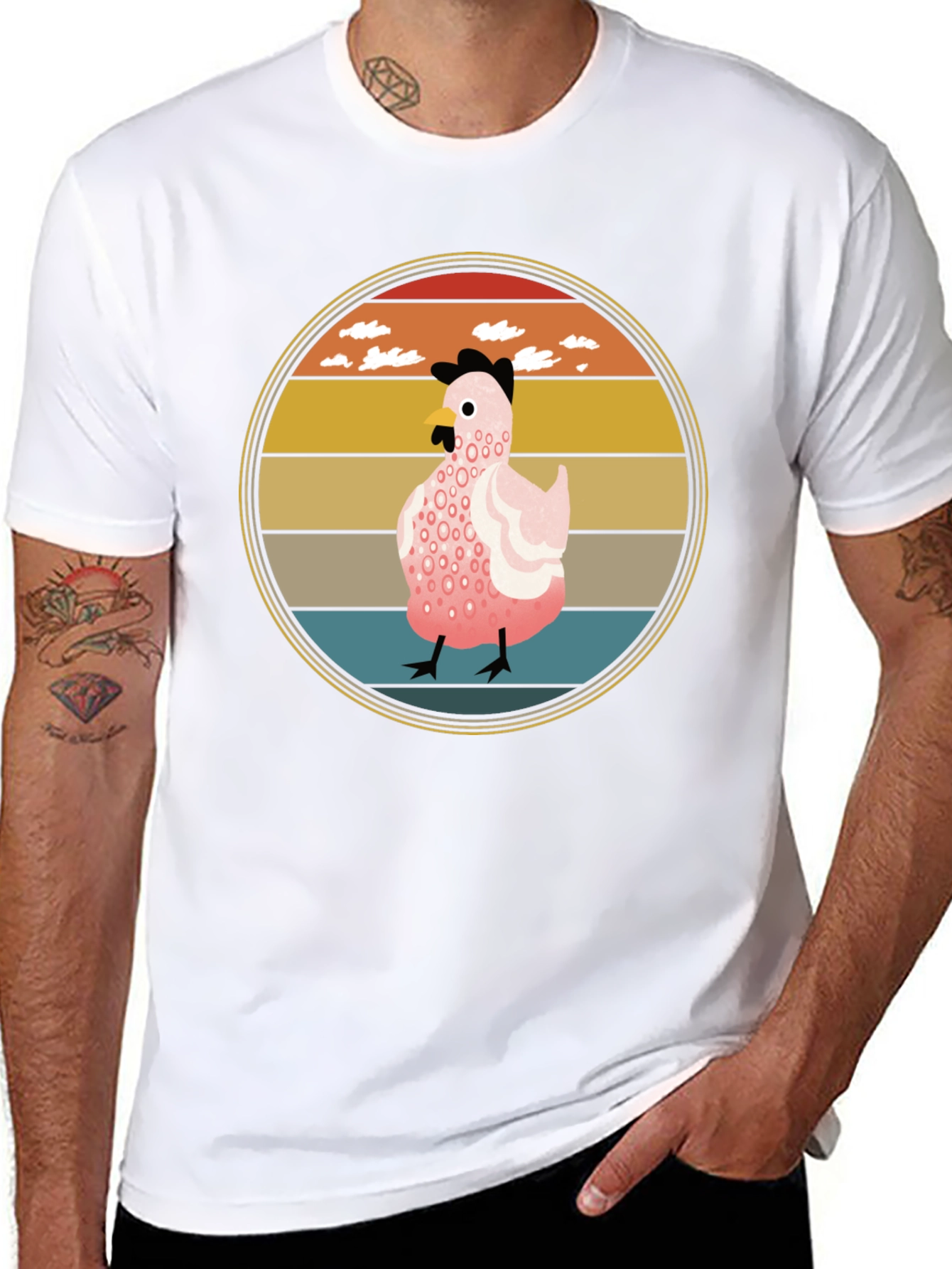 Retro Sunset Chicken Graphic Tee