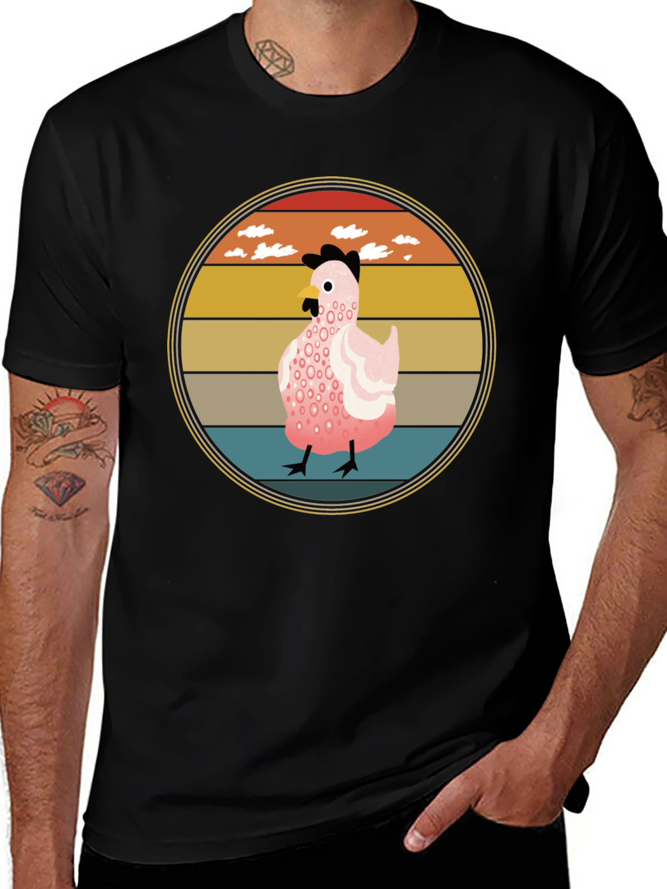 Retro Sunset Chicken Graphic Tee
