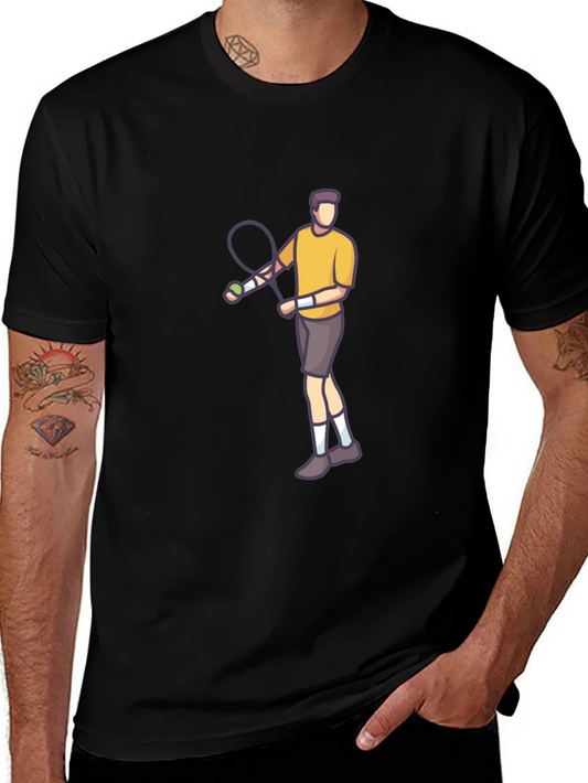 Tennis Player Graphic Tee - Black Cotton