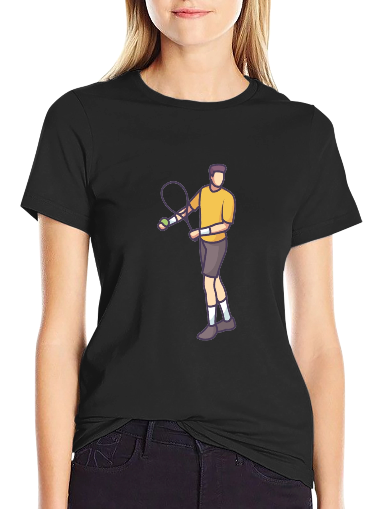 Tennis Player Graphic Tee - Black Cotton