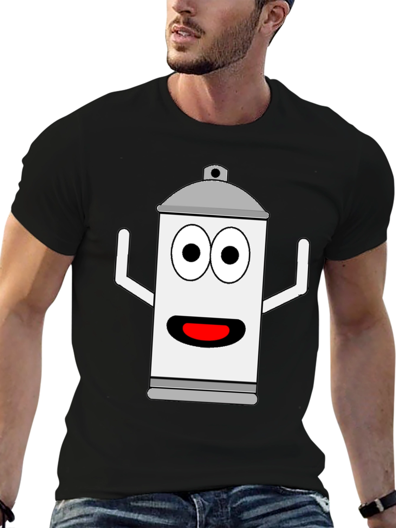 Spray Can Cartoon Graphic Tee - Black