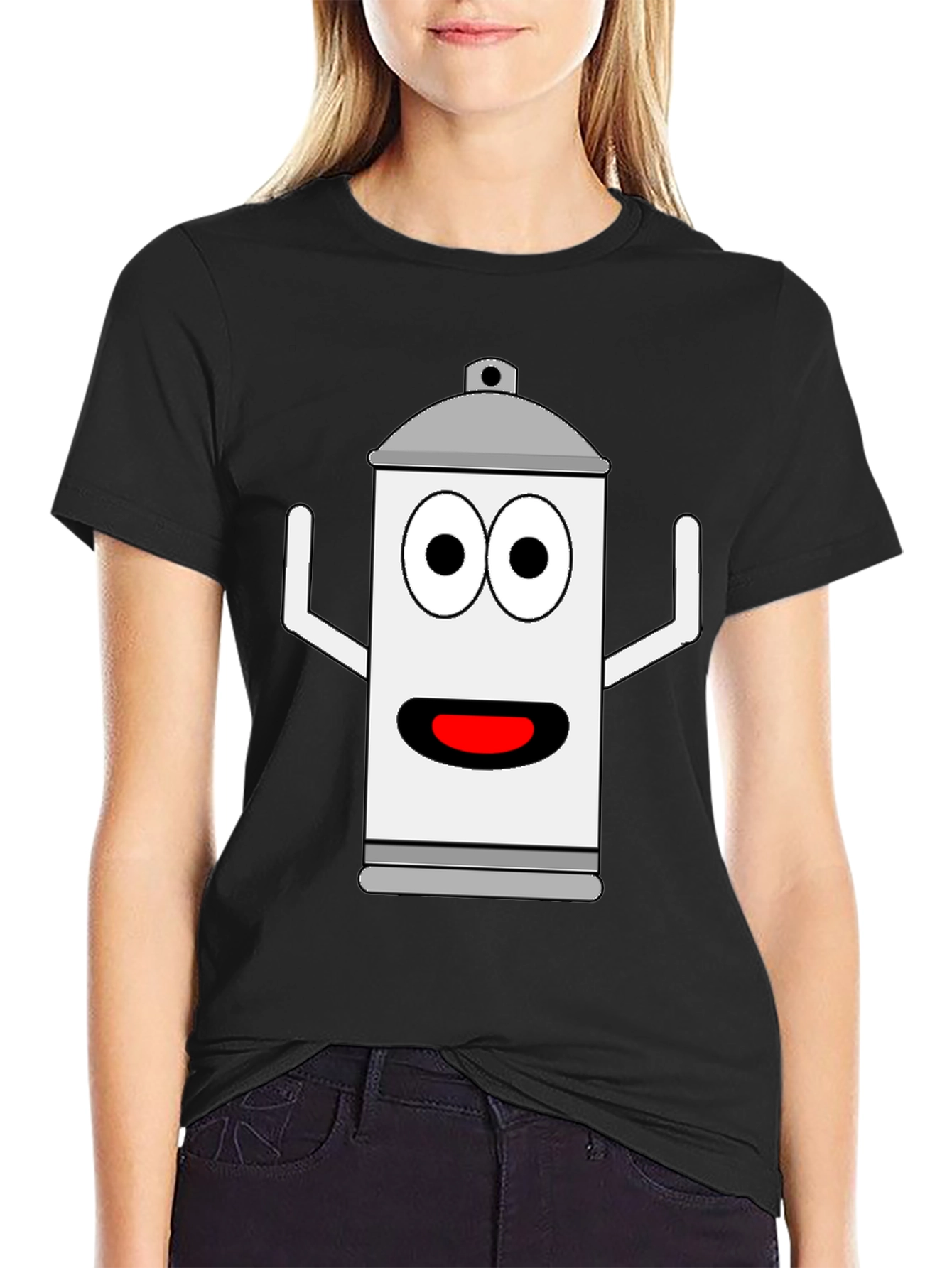 Spray Can Cartoon Graphic Tee - Black