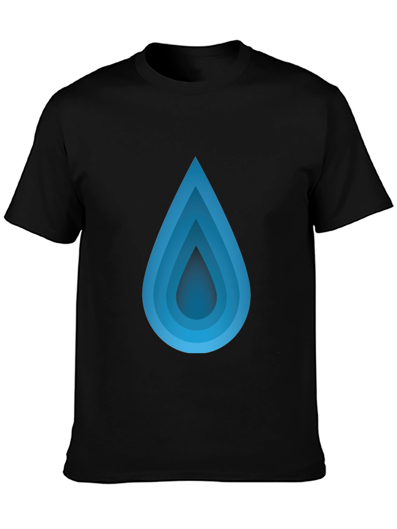 Blue Gradient Teardrop Black T-Shirt