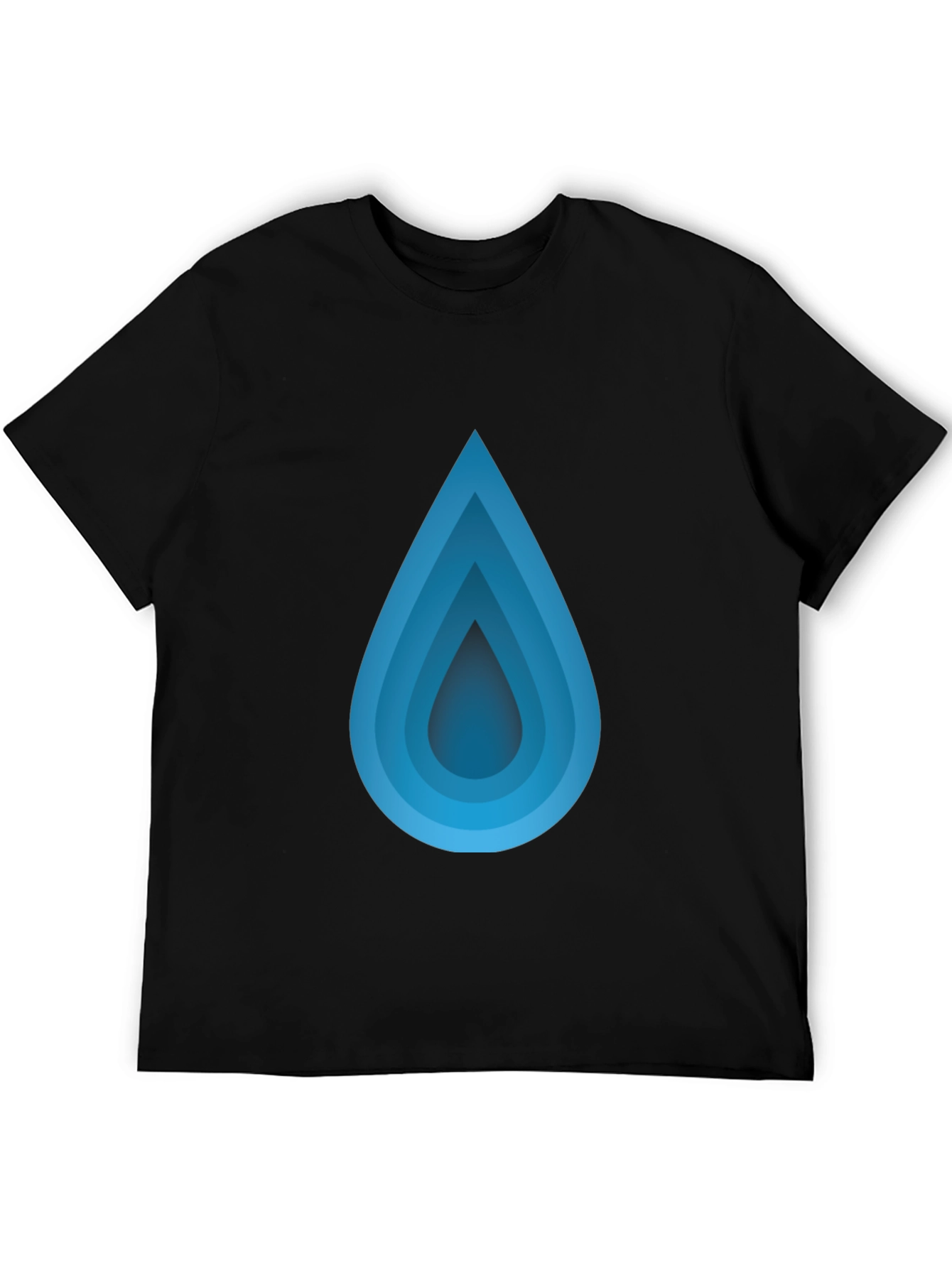 Blue Gradient Teardrop Black T-Shirt
