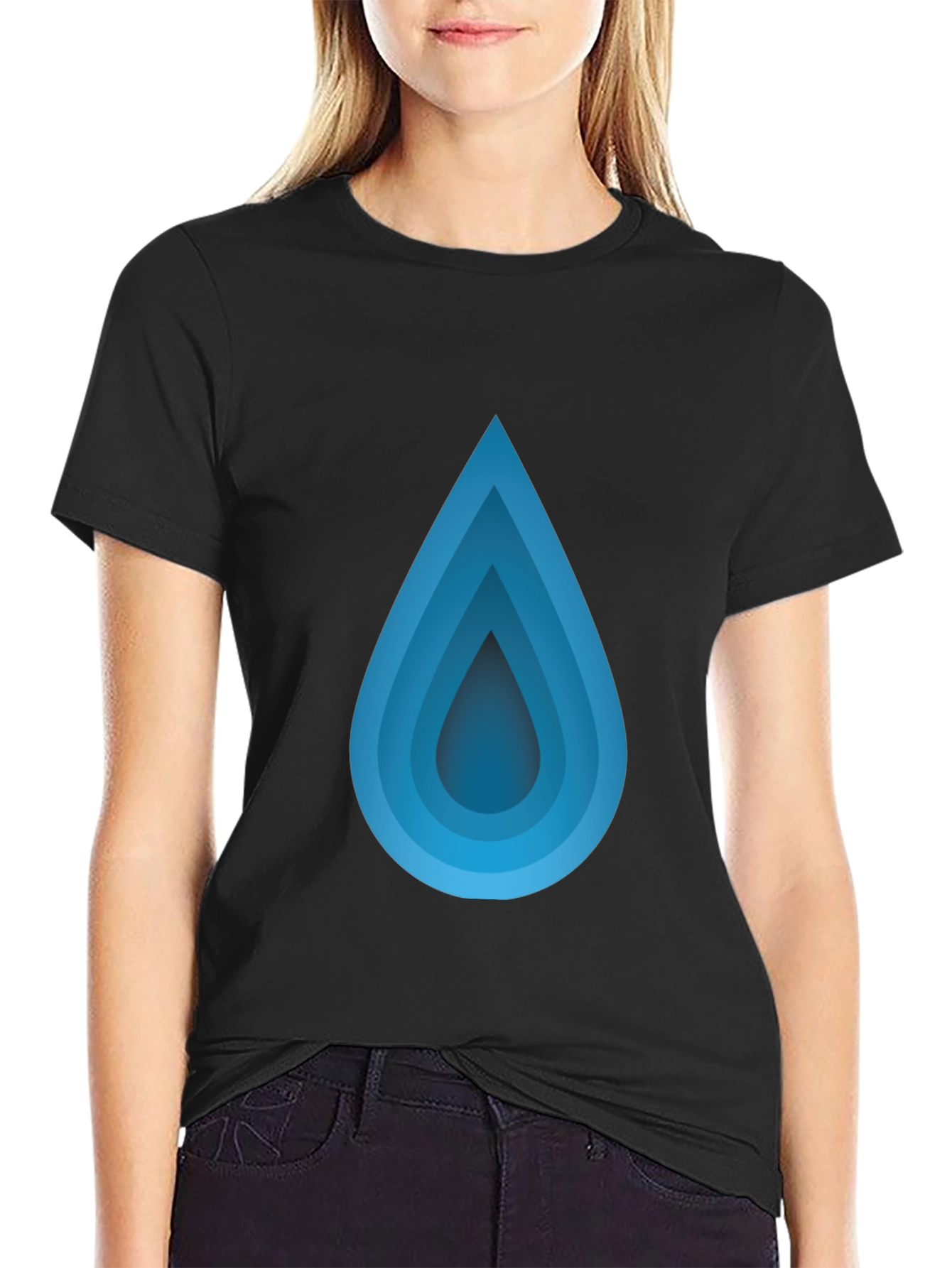 Blue Gradient Teardrop Black T-Shirt