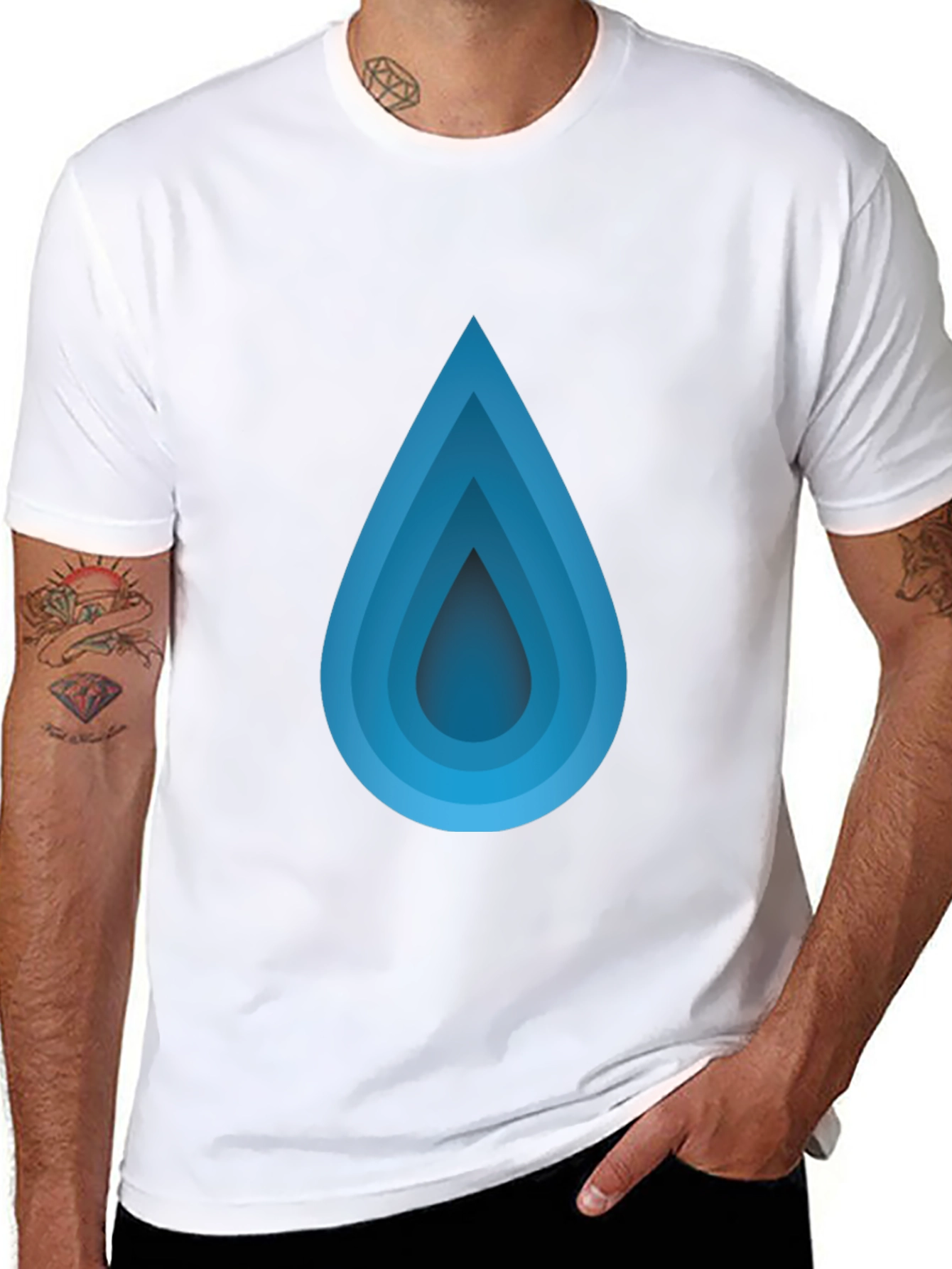 Blue Gradient Teardrop Black T-Shirt