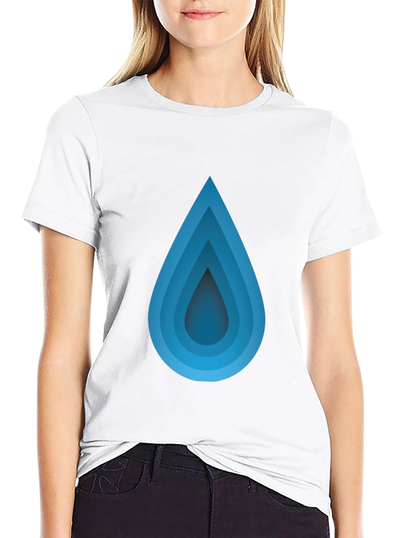 Blue Gradient Teardrop Black T-Shirt