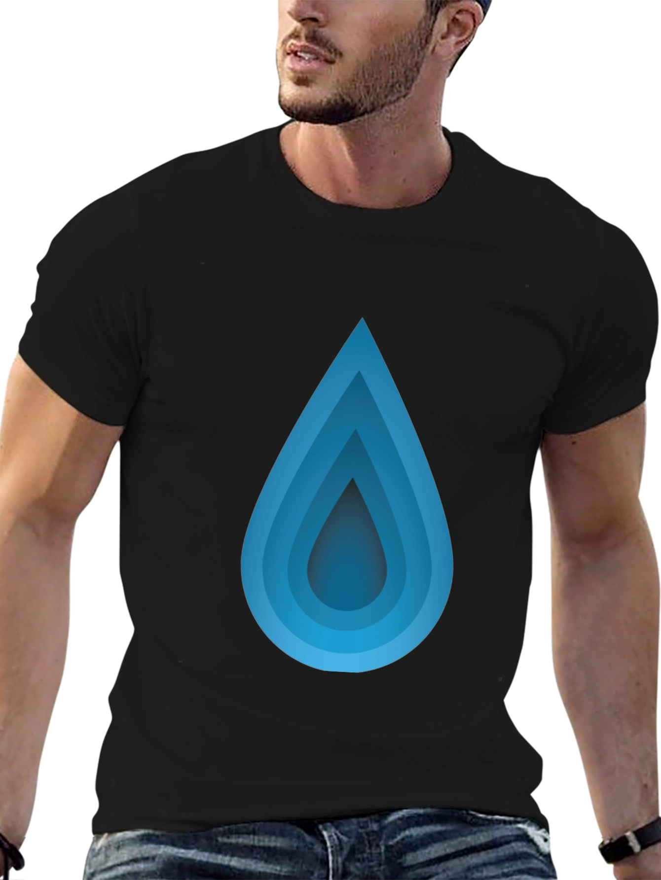 Blue Gradient Teardrop Black T-Shirt