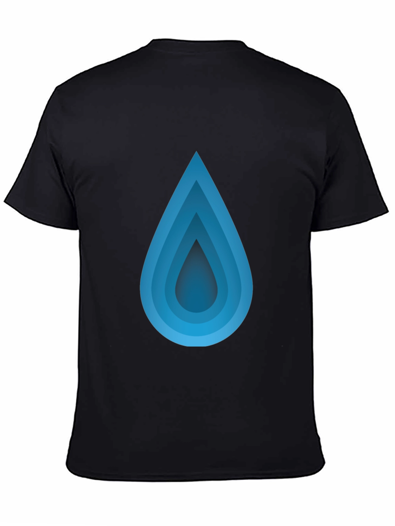 Blue Gradient Teardrop Black T-Shirt