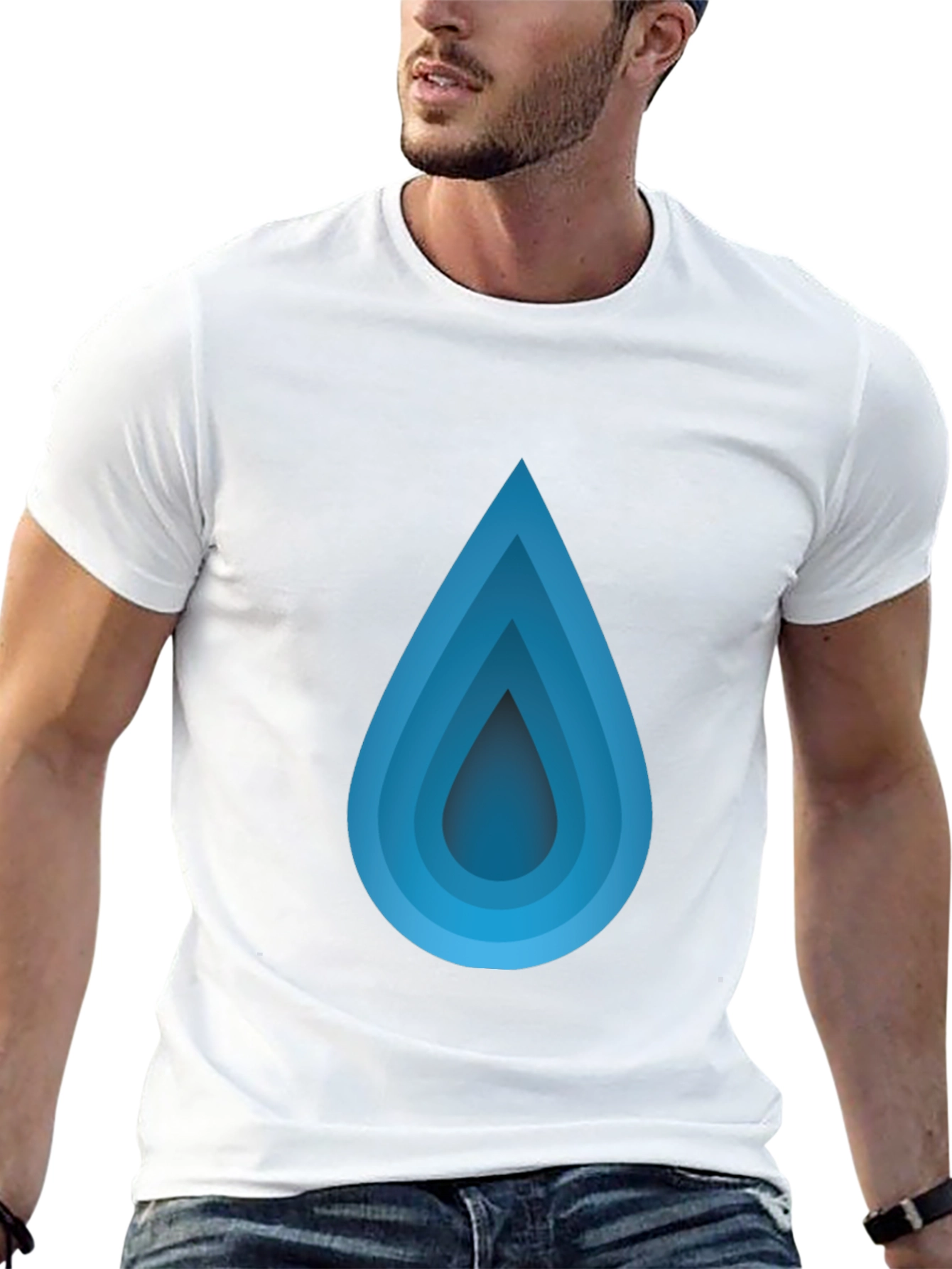 Blue Gradient Teardrop Black T-Shirt