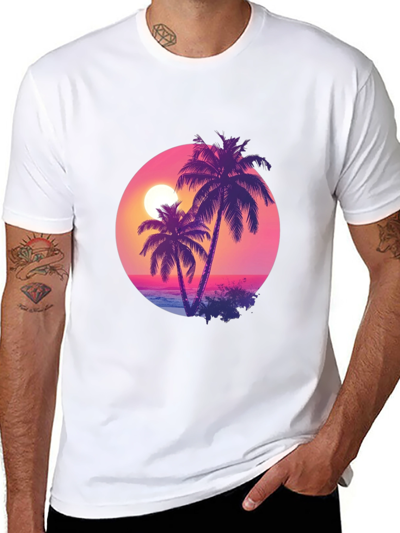 Sunset Palms Black T-Shirt - Tropical Vibes