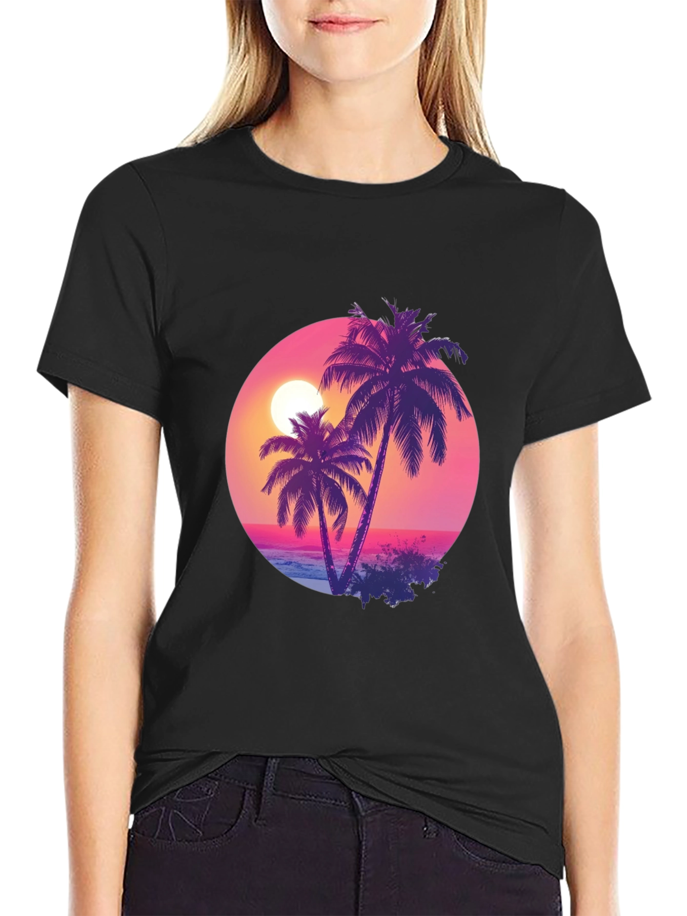 Sunset Palms Black T-Shirt - Tropical Vibes