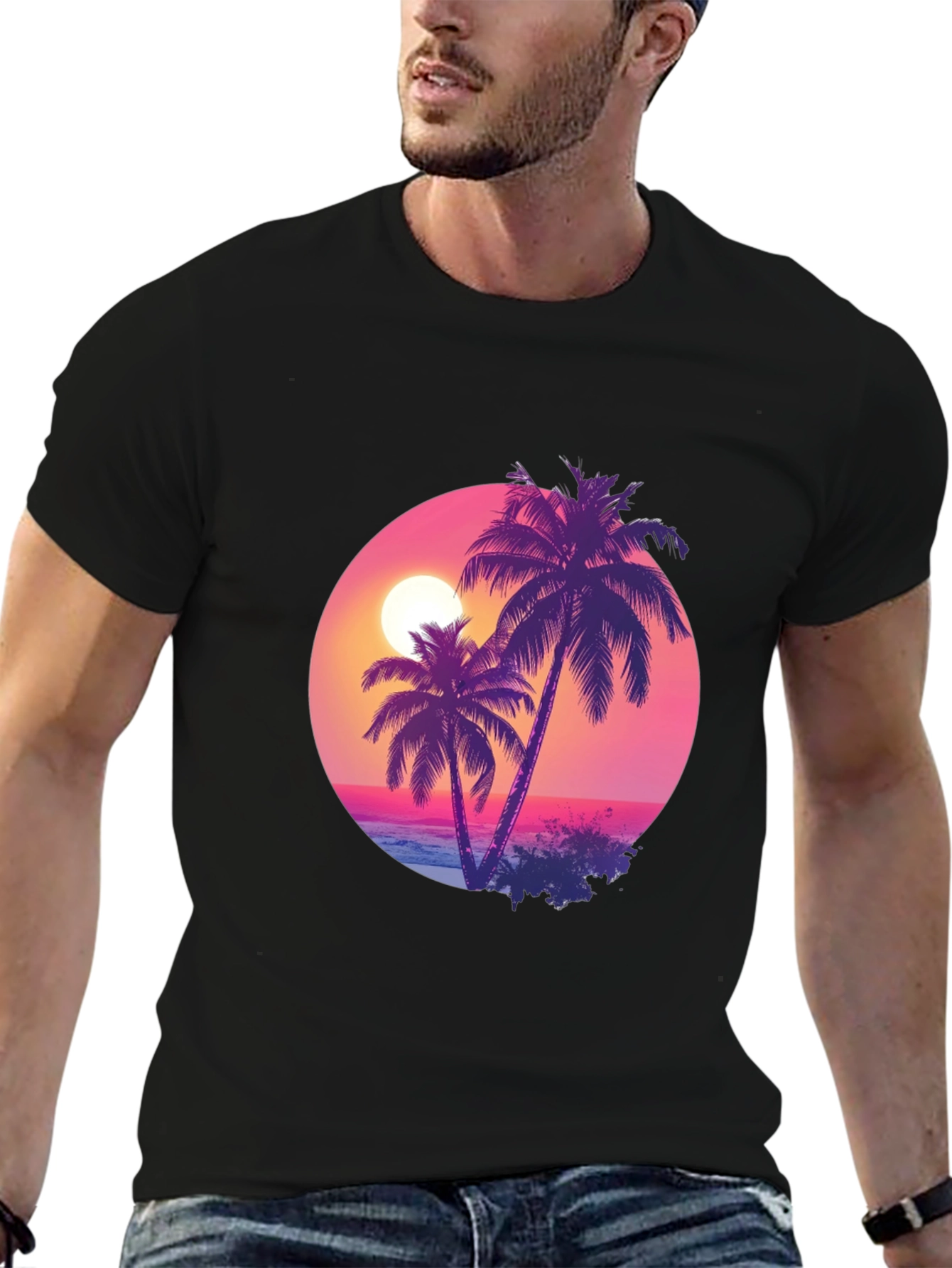 Sunset Palms Black T-Shirt - Tropical Vibes