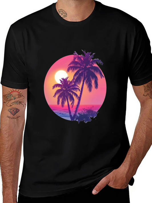 Sunset Palms Black T-Shirt - Tropical Vibes