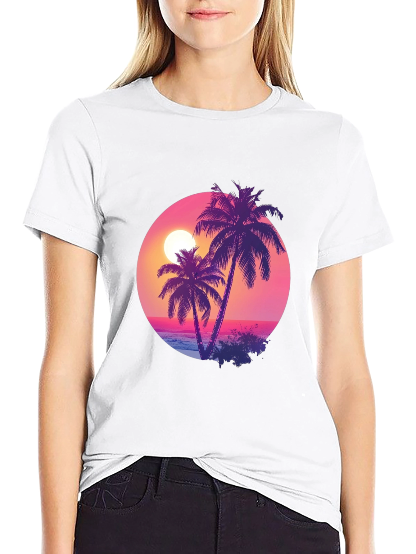 Sunset Palms Black T-Shirt - Tropical Vibes