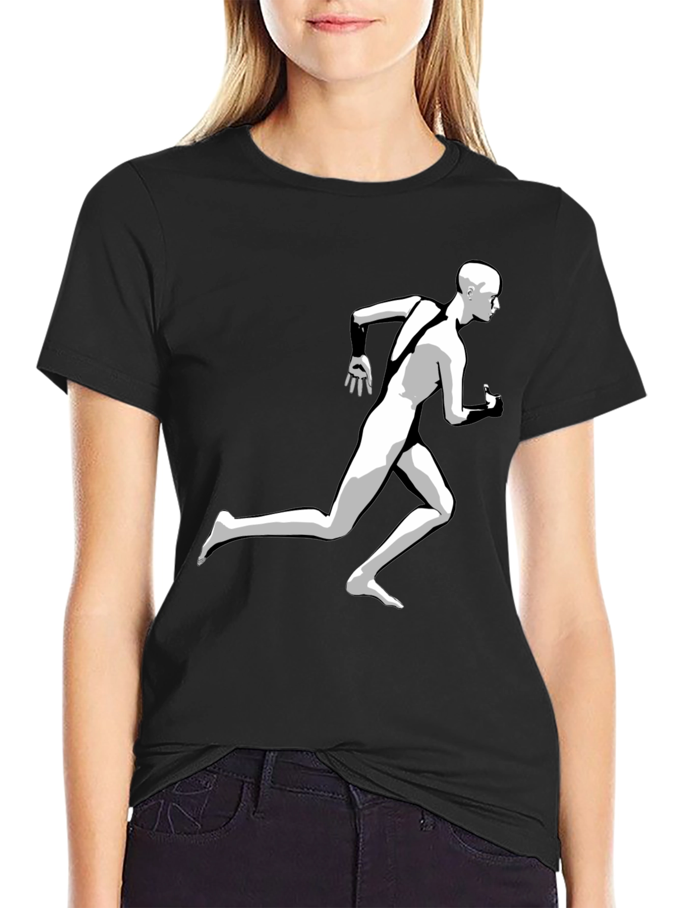 Running Man Graphic Tee - Black Cotton T-Shirt