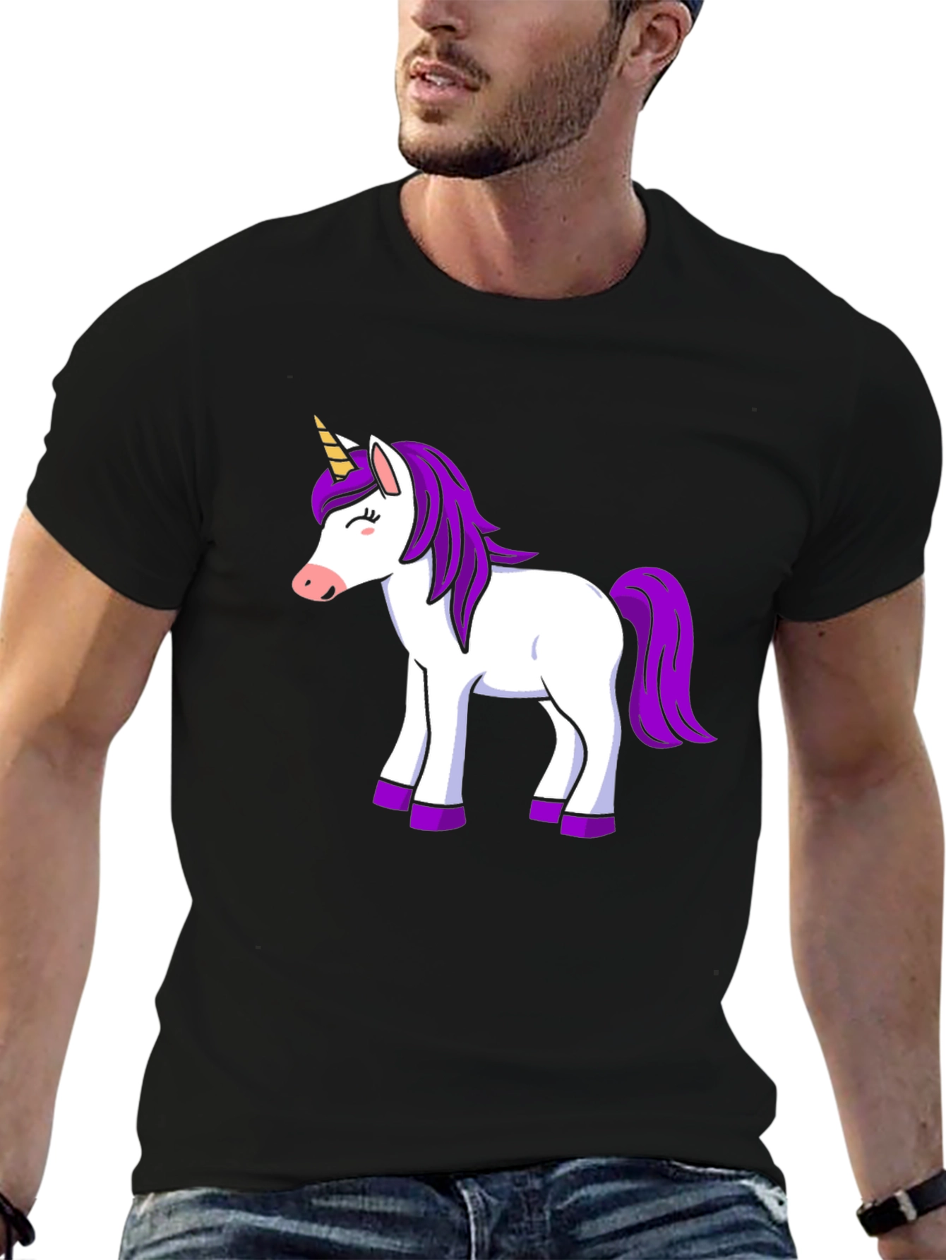 Unicorn Graphic Print Black T-Shirt