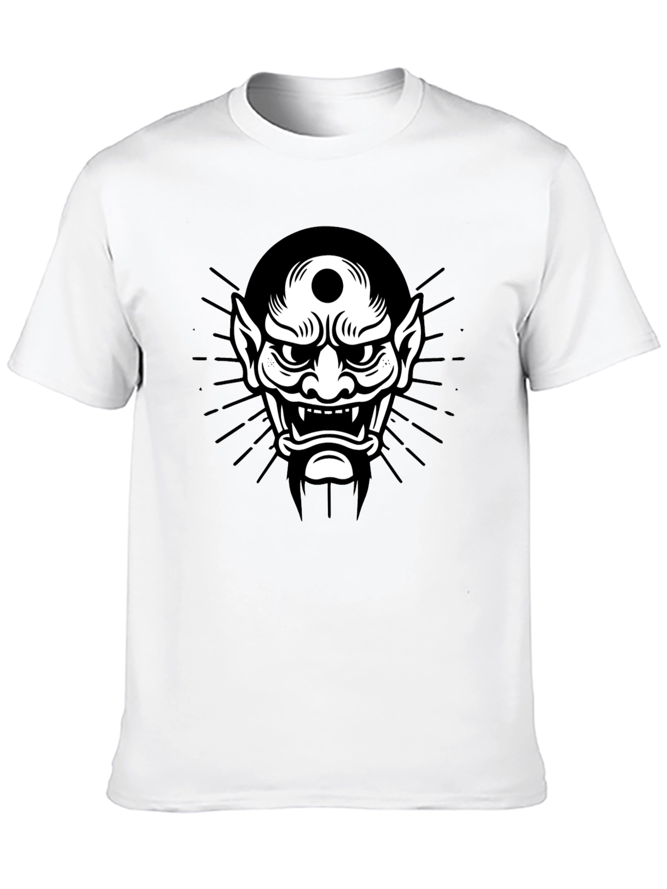 Black Tee with Japanese Oni Mask Graphic