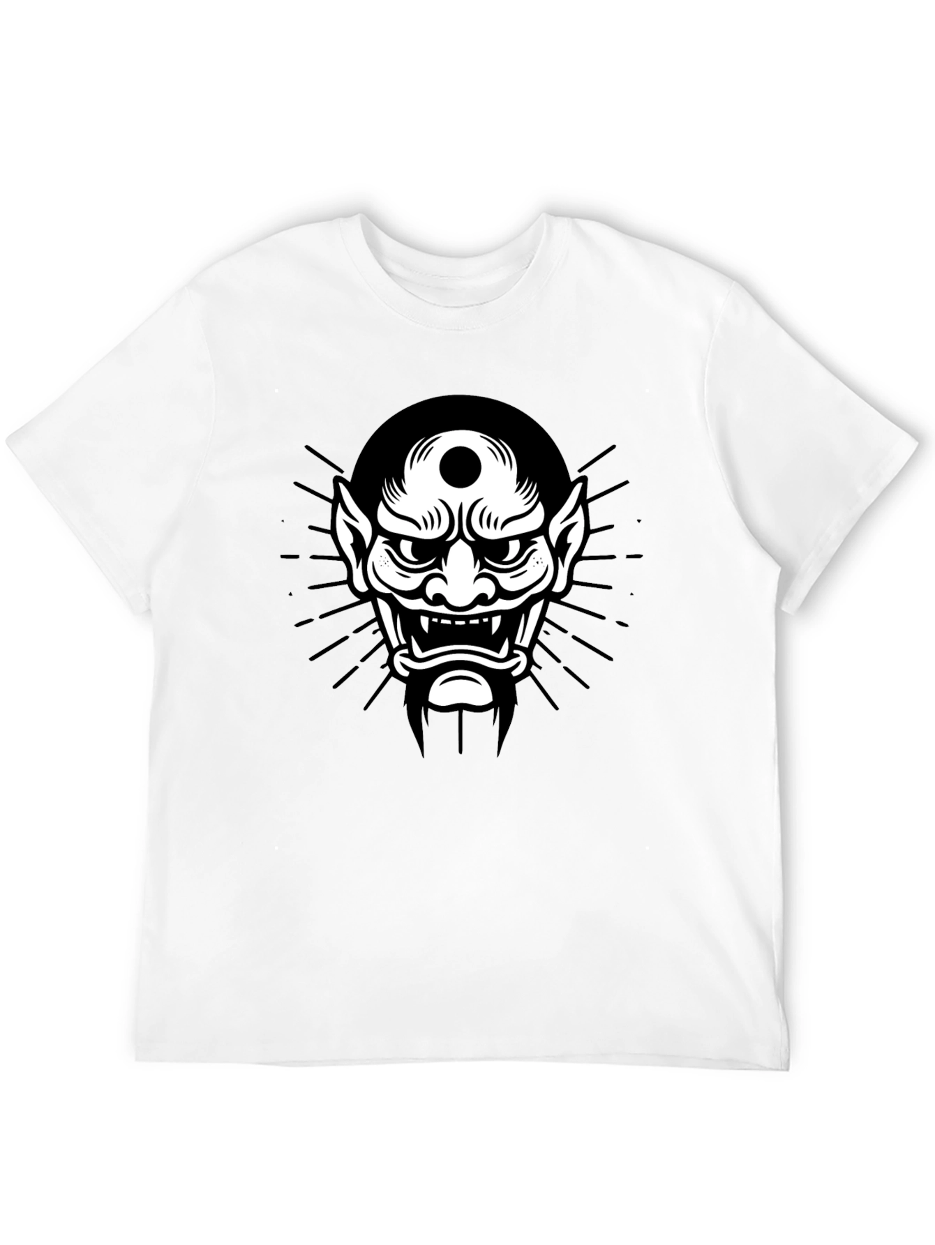 Black Tee with Japanese Oni Mask Graphic