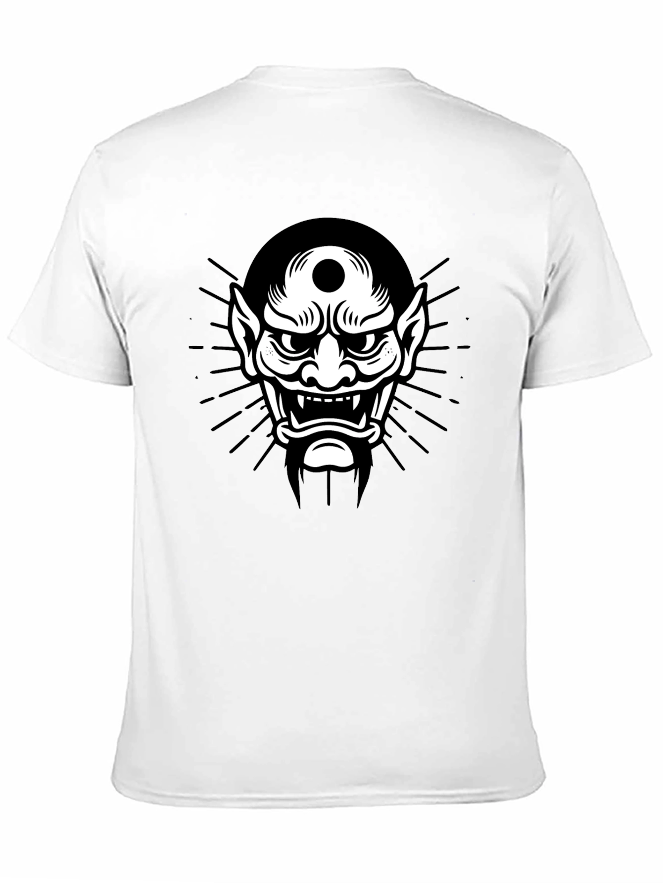 Black Tee with Japanese Oni Mask Graphic