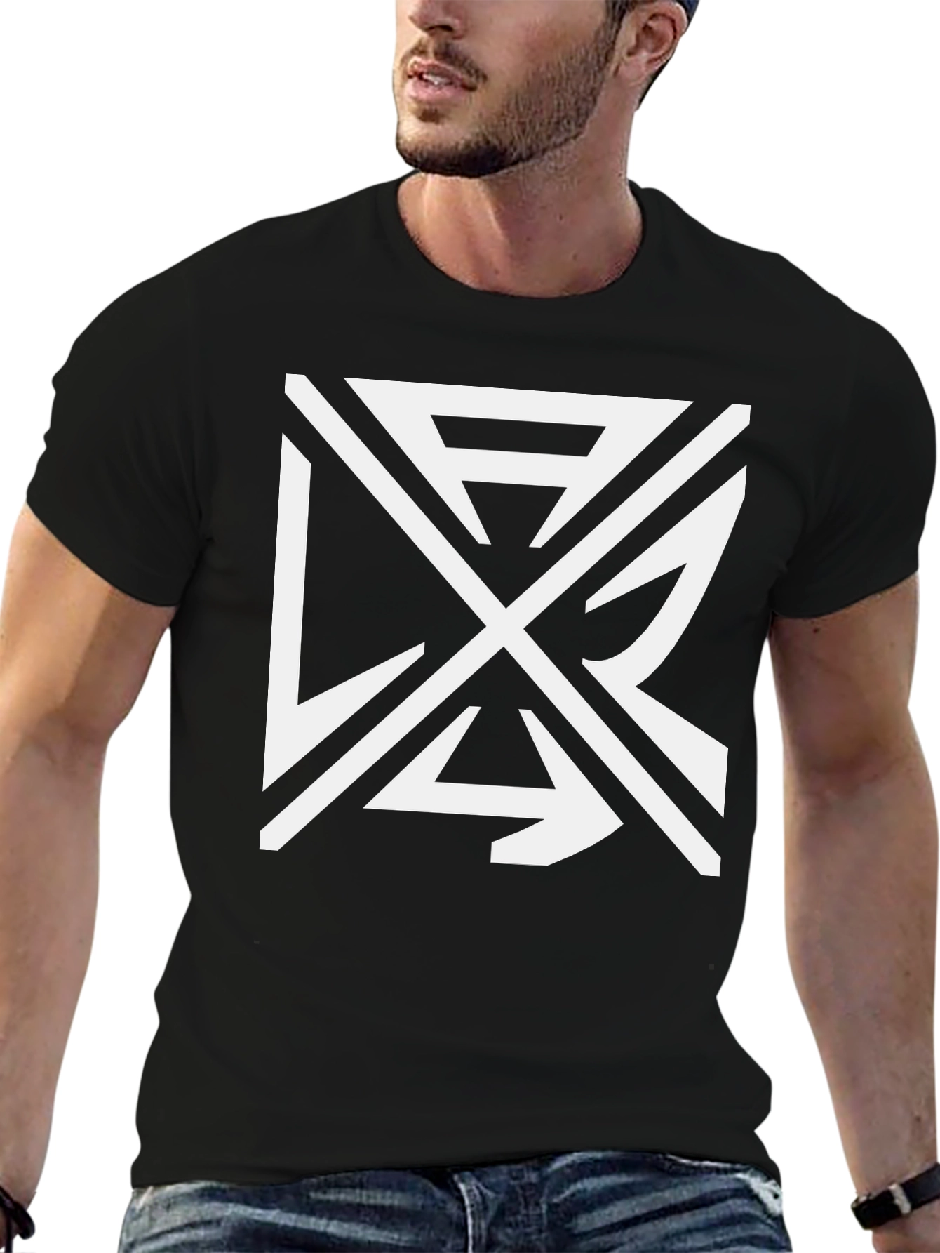 Abstract Graphic Tee - Black Cotton Casual Wear