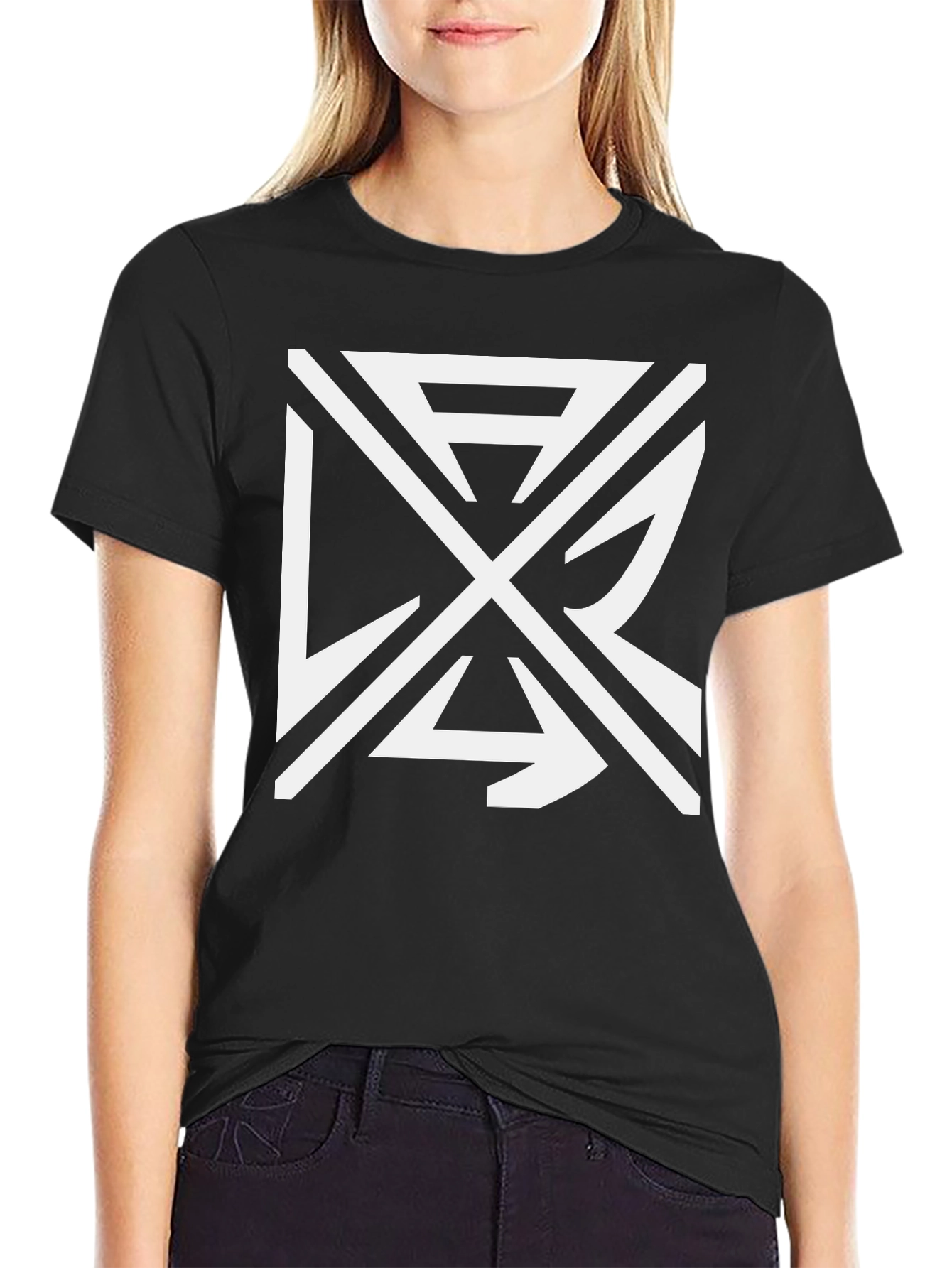 Abstract Graphic Tee - Black Cotton Casual Wear
