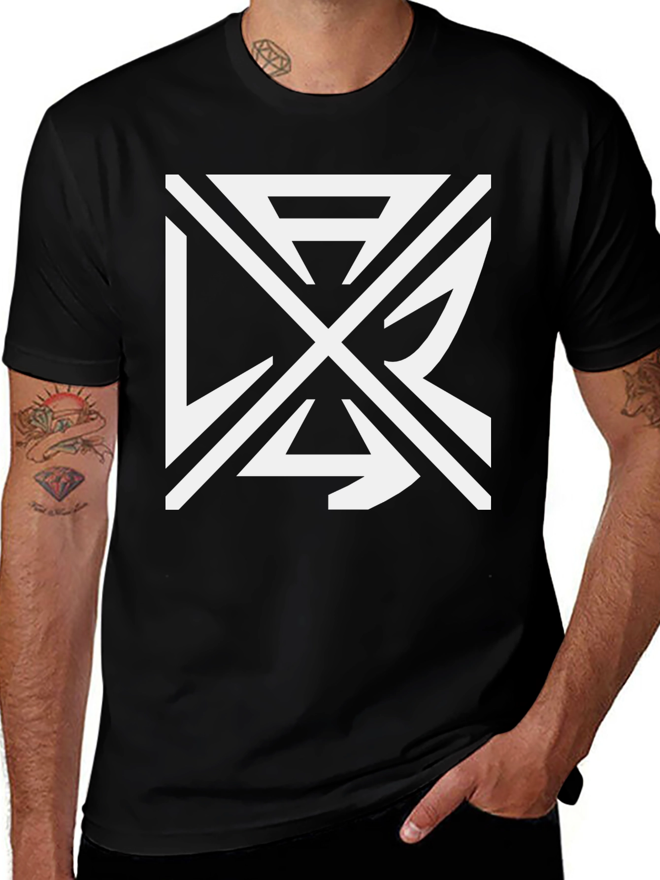 Abstract Graphic Tee - Black Cotton Casual Wear