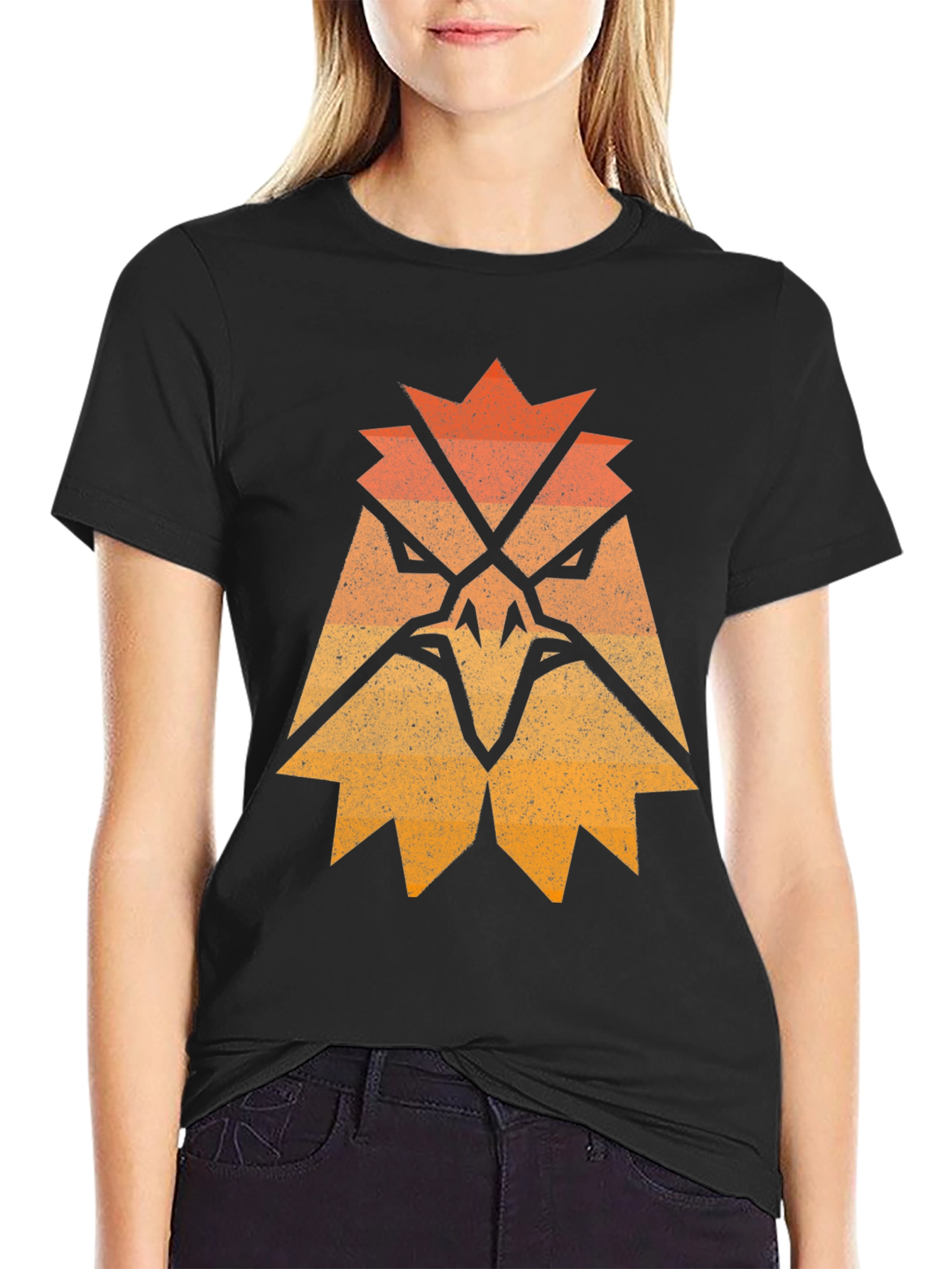 Abstract Eagle Graphic Print Black T-Shirt
