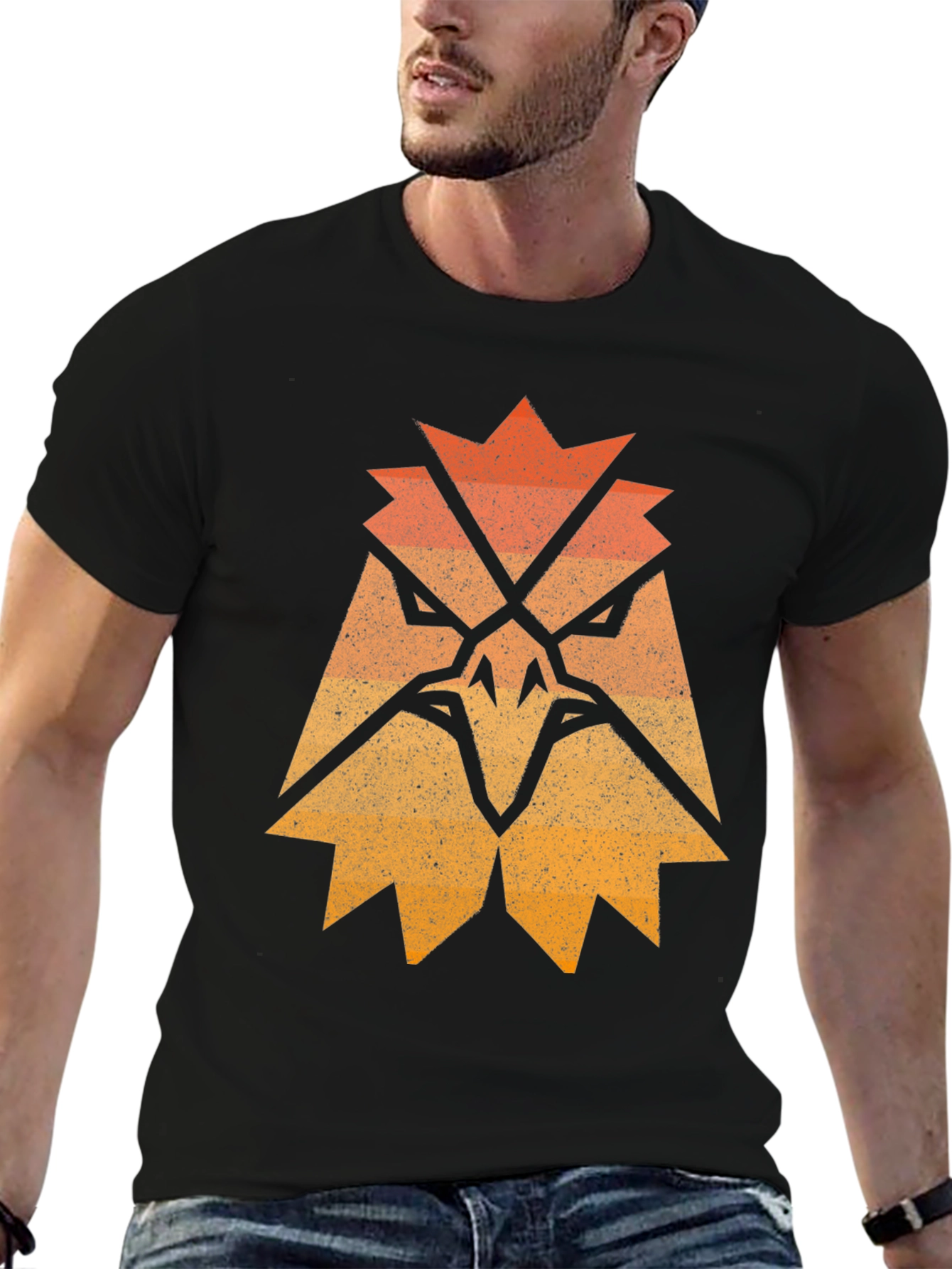Abstract Eagle Graphic Print Black T-Shirt