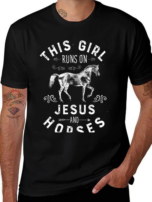 This Girl Runs On Jesus and Horses T-Shirt