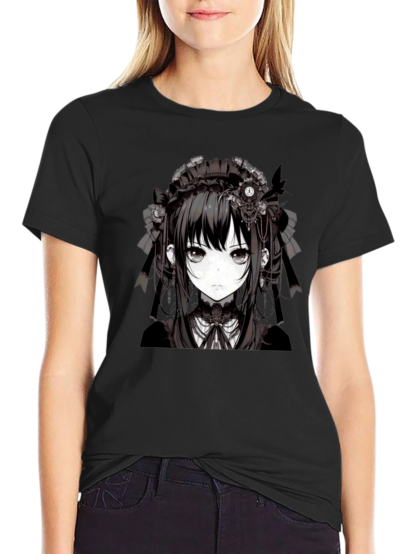 Anime Girl Graphic Tee - Gothic Style