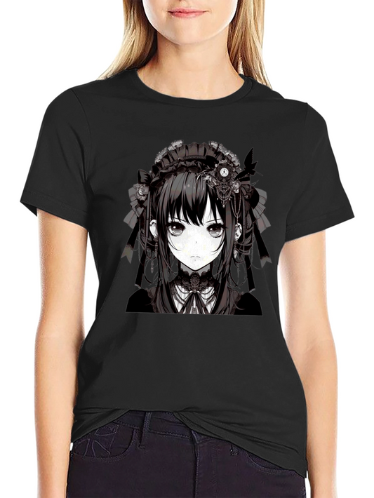 Anime Girl Graphic Tee - Gothic Style