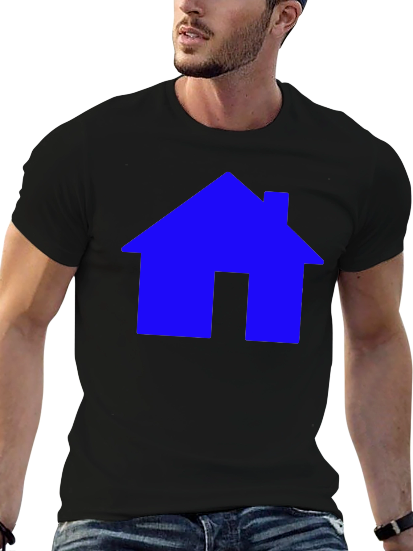 Blue House Graphic Tee - Black Cotton Shirt