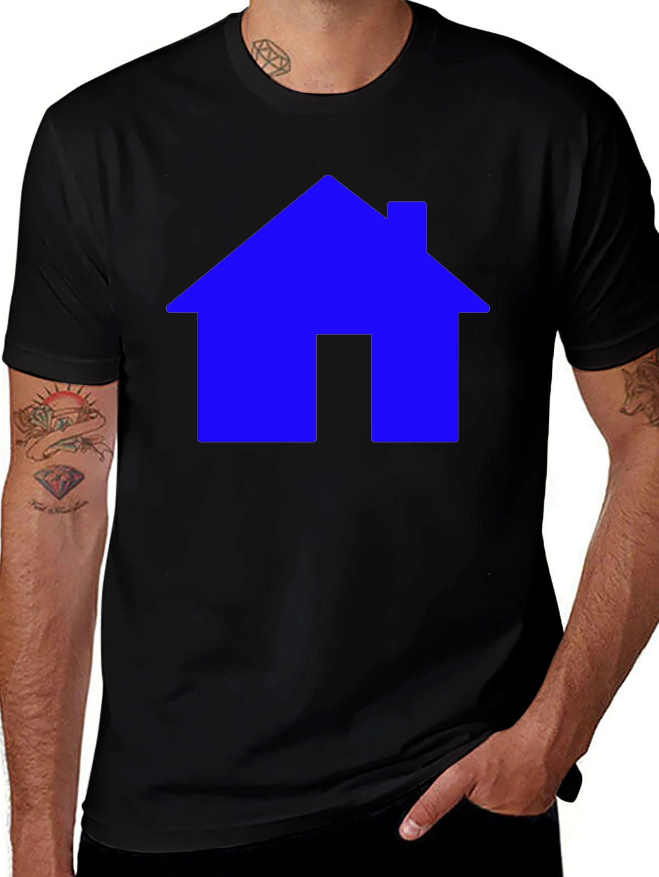 Blue House Graphic Tee - Black Cotton Shirt