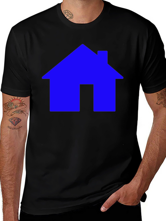 Blue House Graphic Tee - Black Cotton Shirt