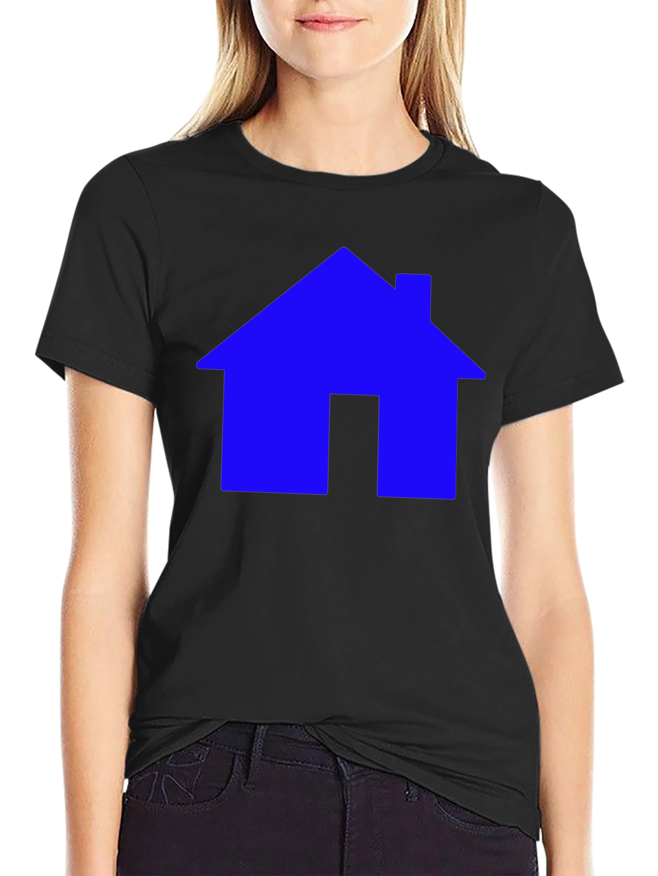 Blue House Graphic Tee - Black Cotton Shirt