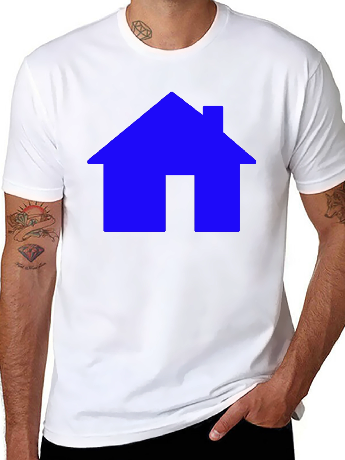Blue House Graphic Tee - Black Cotton Shirt
