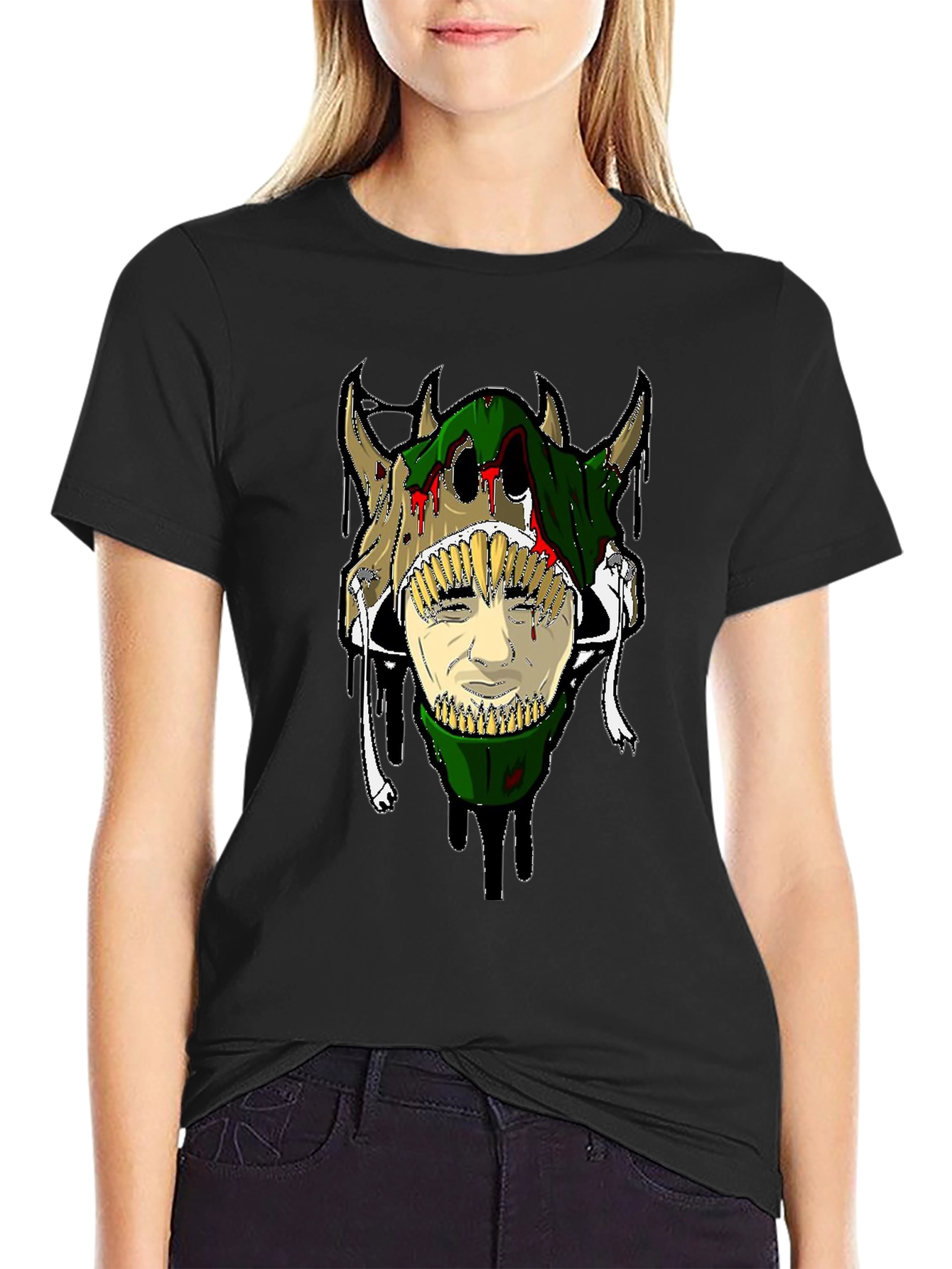 Unique Graphic Tee - Skull and Face Design