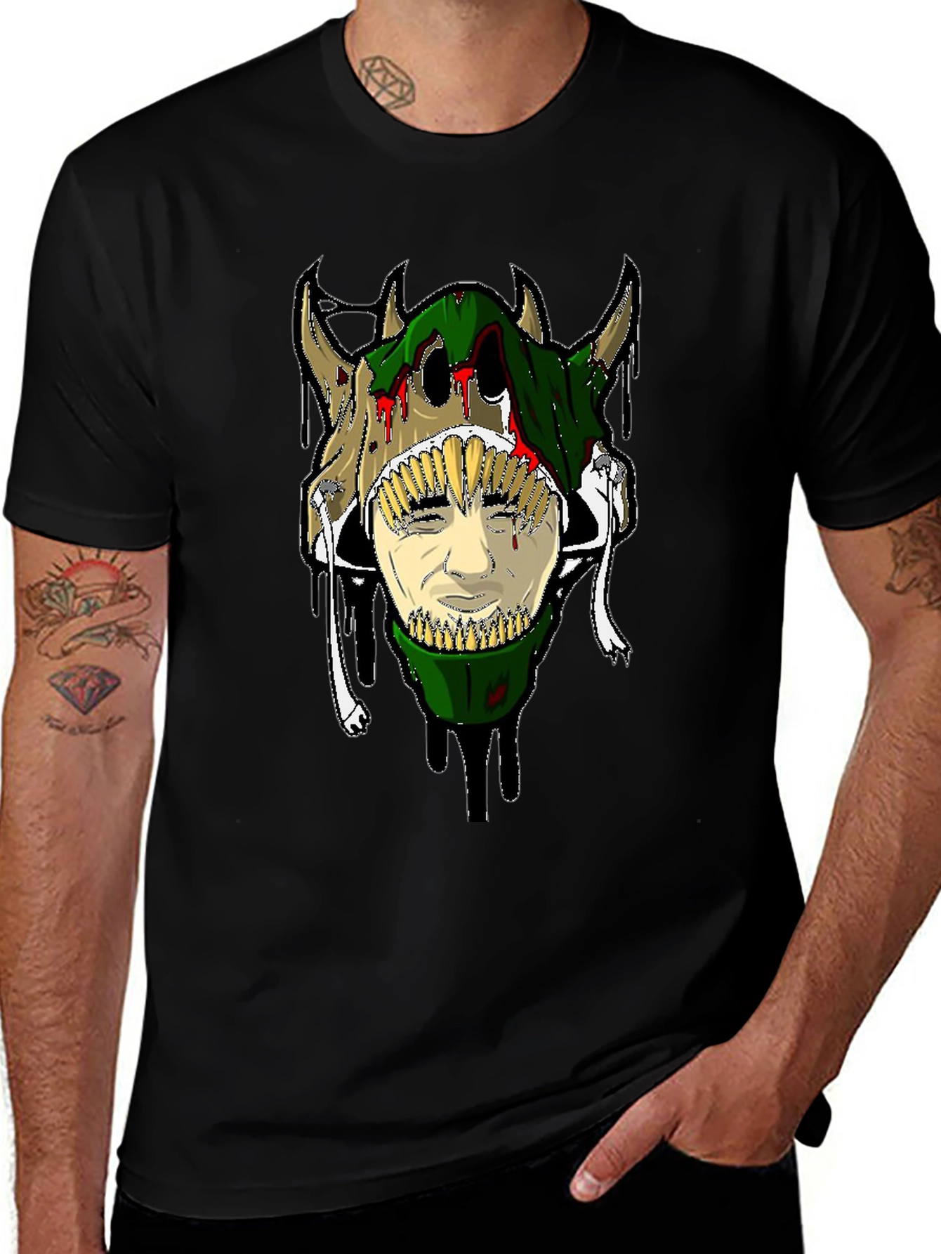 Unique Graphic Tee - Skull and Face Design