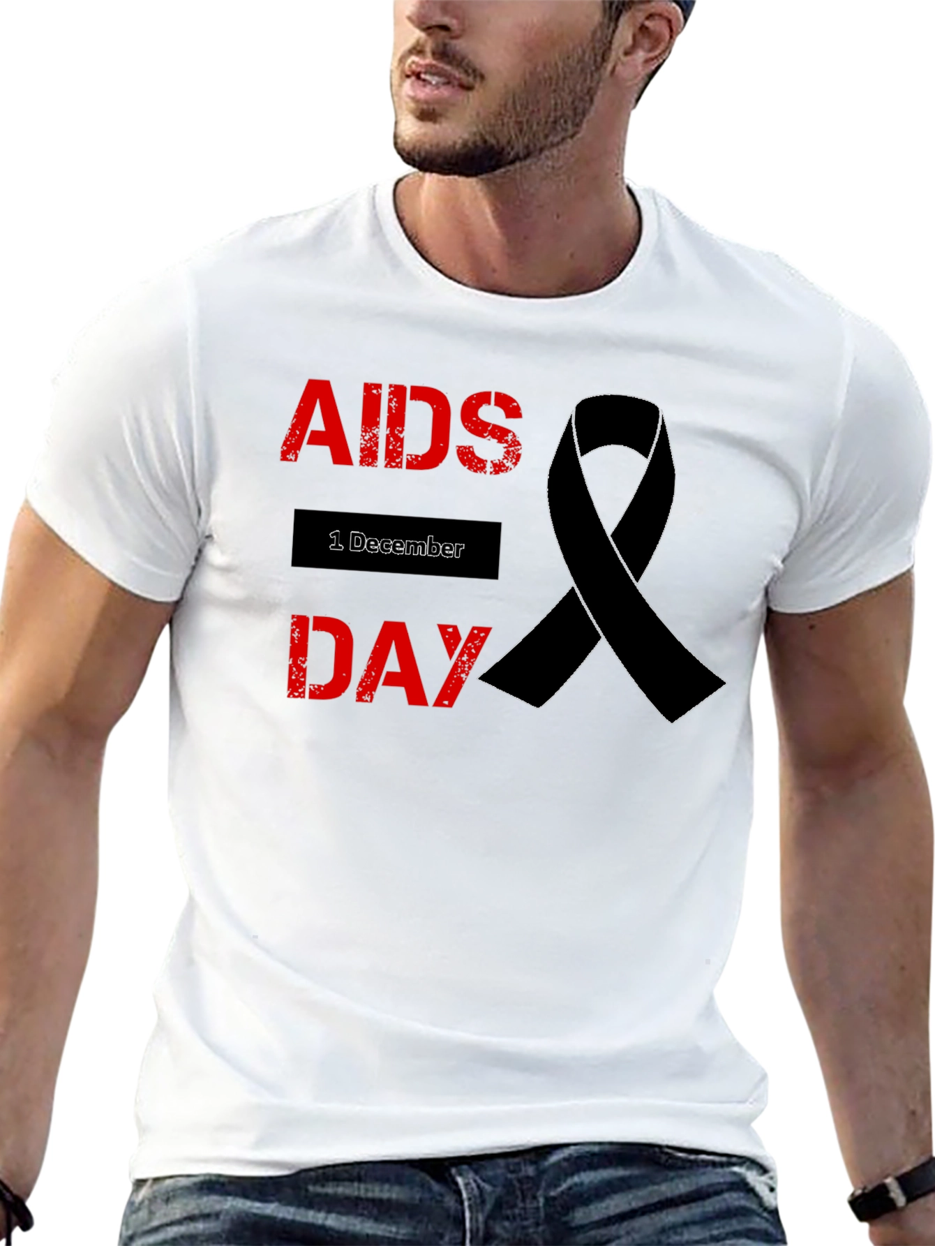 AIDS Awareness T-Shirt - Black Ribbon Design