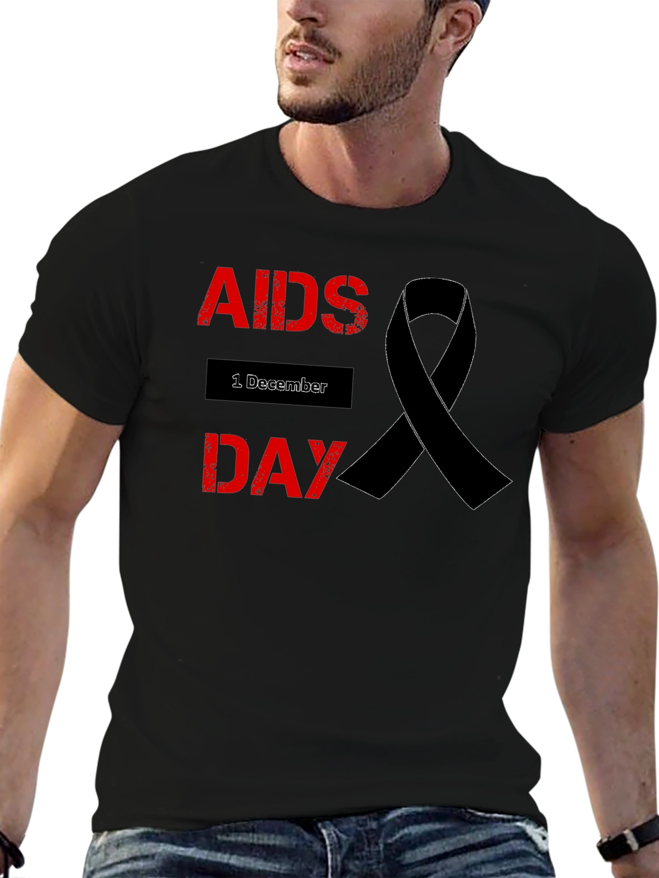 AIDS Awareness T-Shirt - Black Ribbon Design