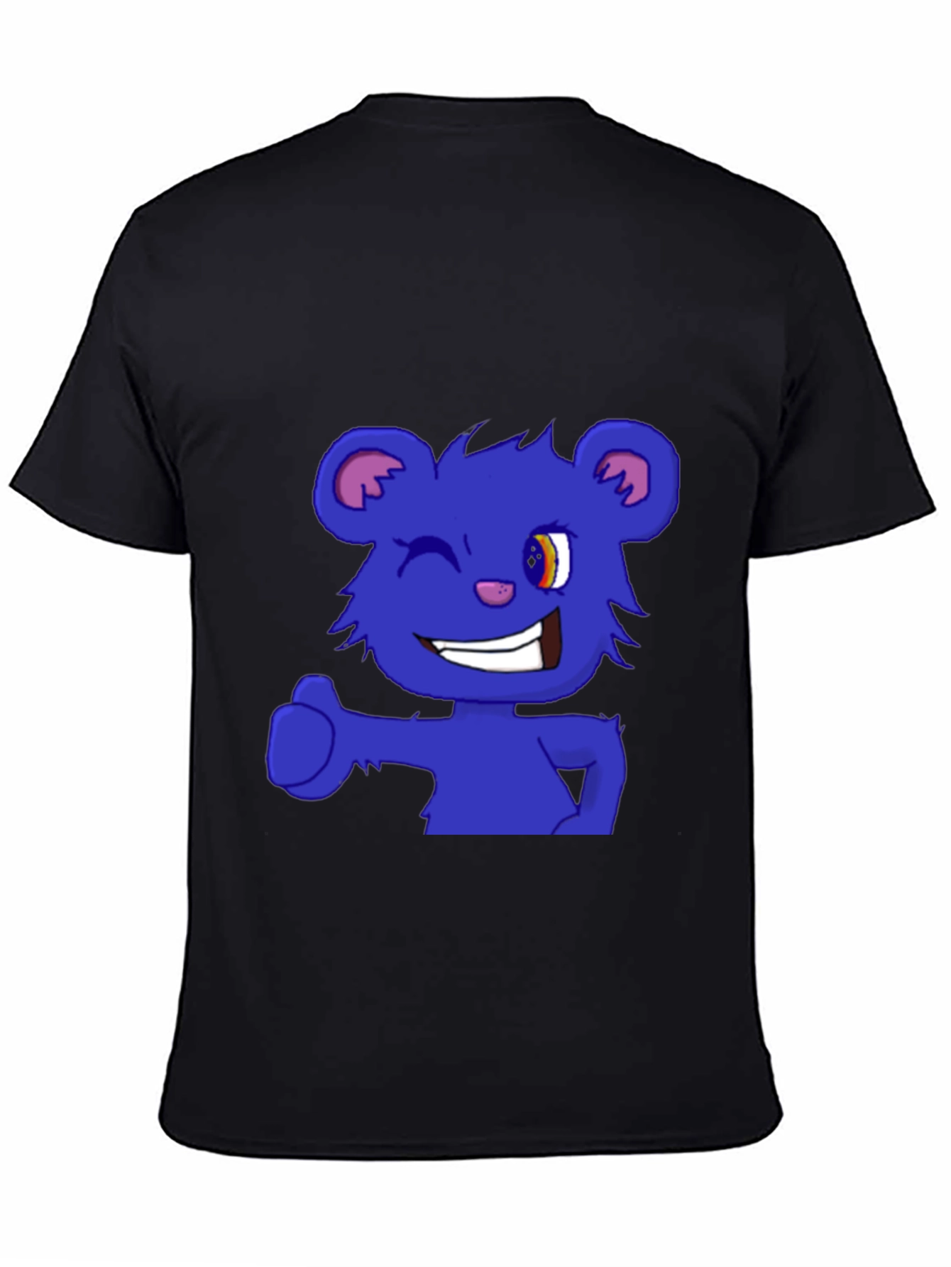 Blue Cartoon Bear Wink T-Shirt