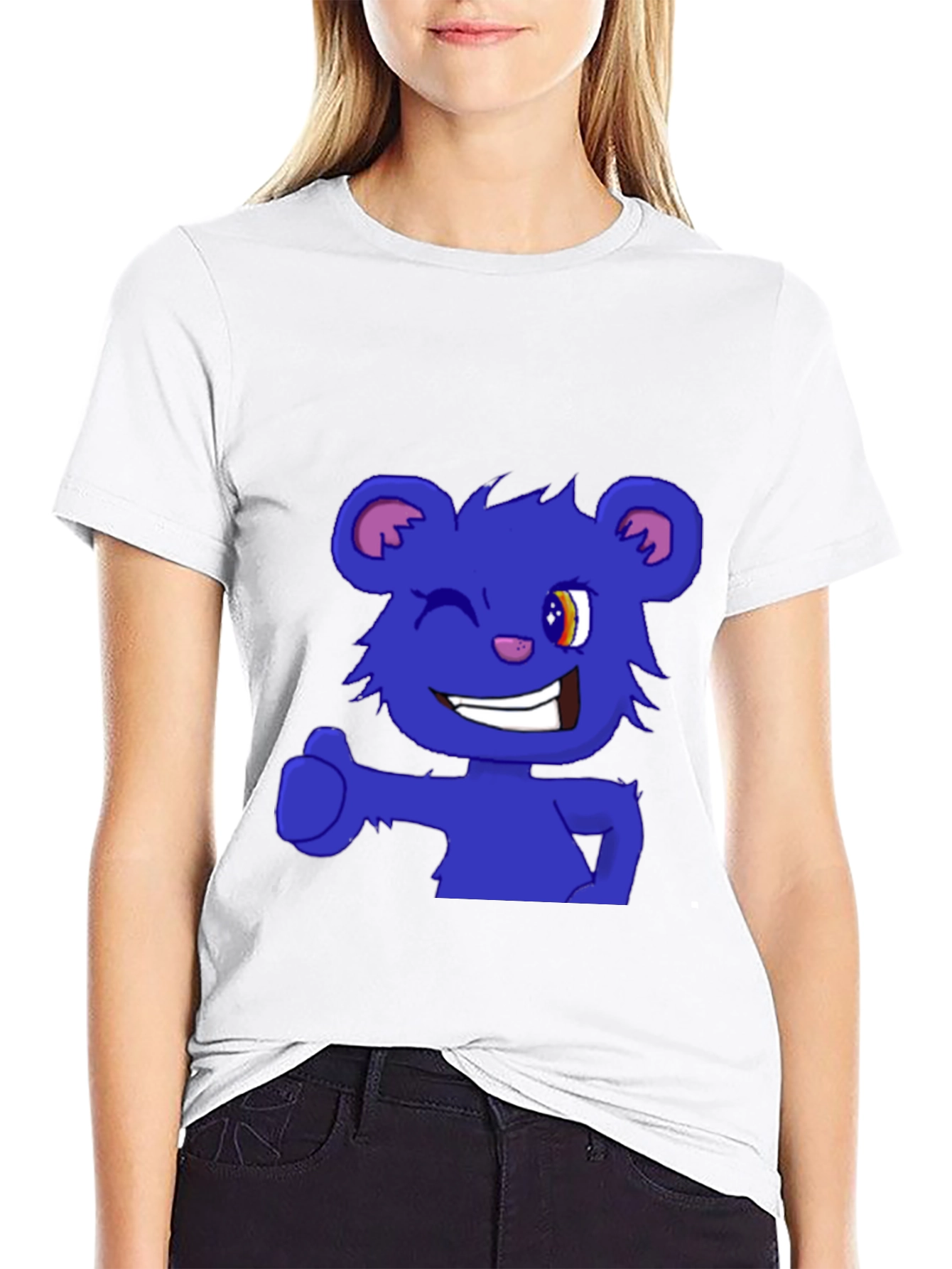 Blue Cartoon Bear Wink T-Shirt