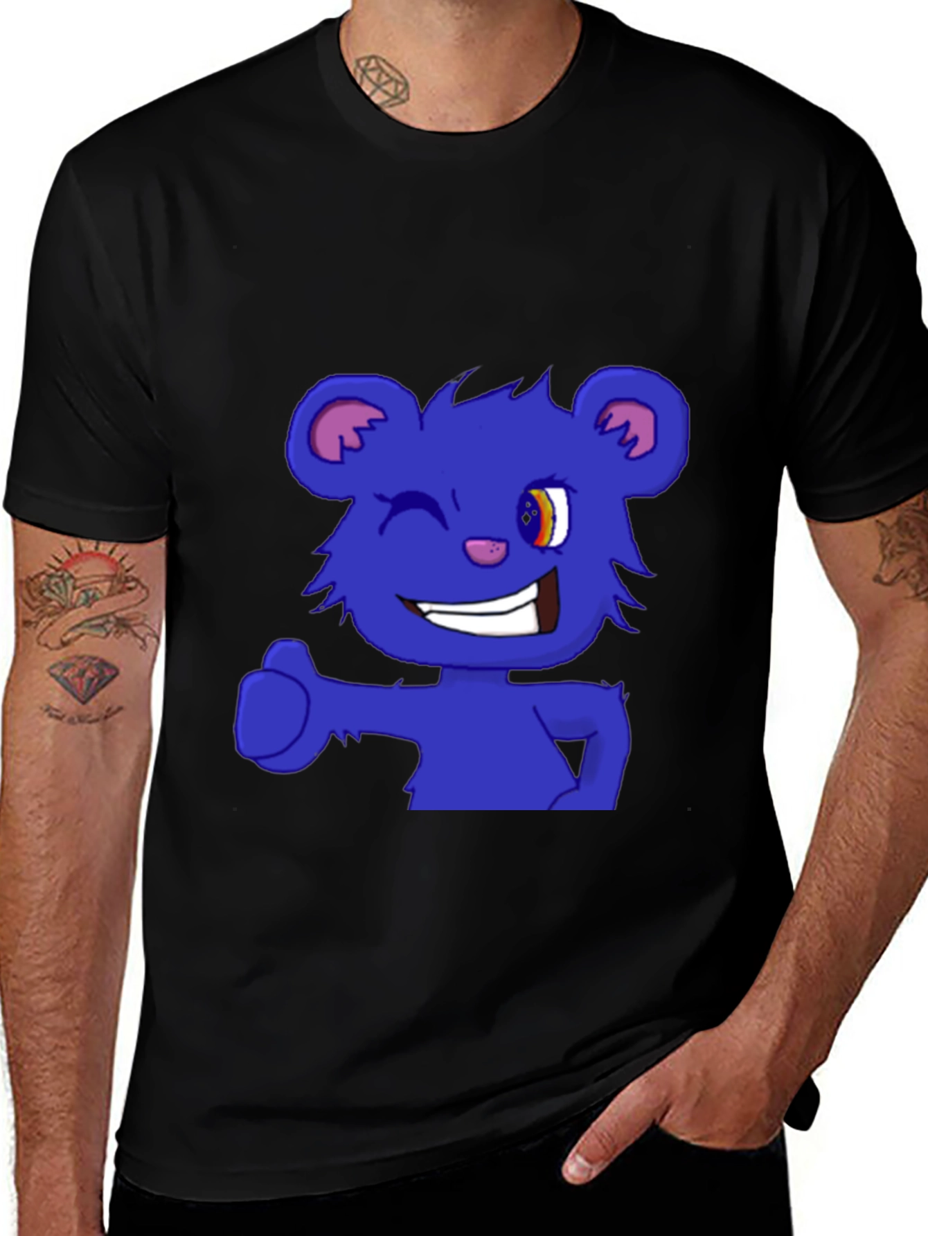Blue Cartoon Bear Wink T-Shirt