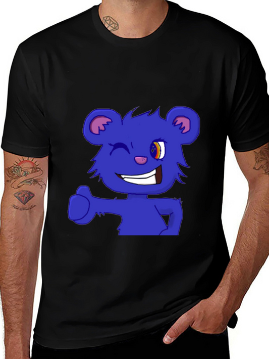 Blue Cartoon Bear Wink T-Shirt