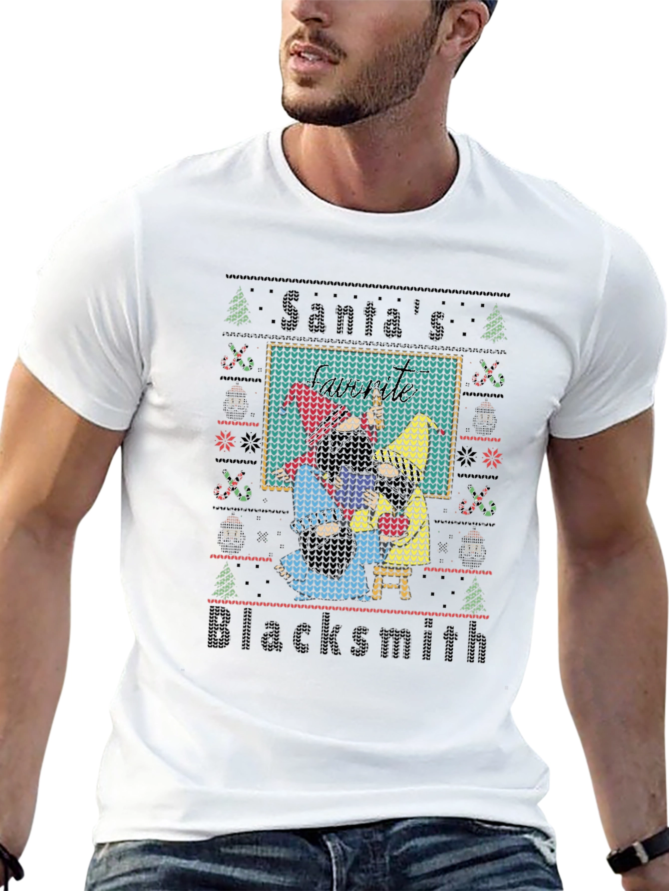 Santas Blacksmith Ugly Christmas T-Shirt