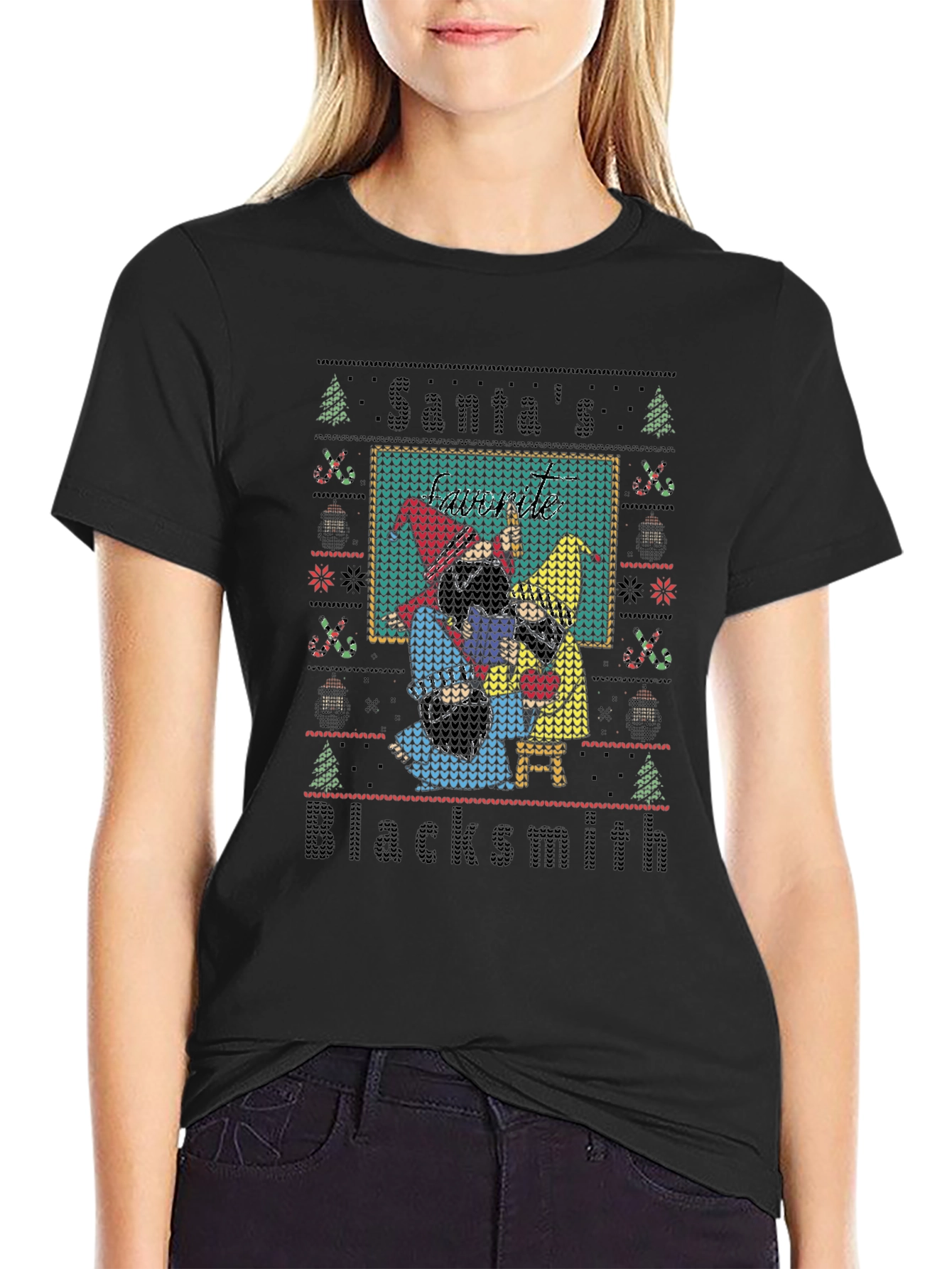 Santas Blacksmith Ugly Christmas T-Shirt